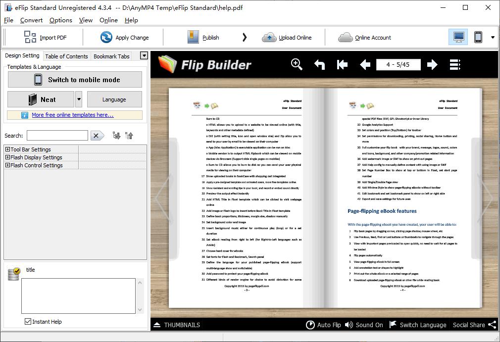 eFlip Standard Unregistered下载,动画书,翻页书,书籍制作